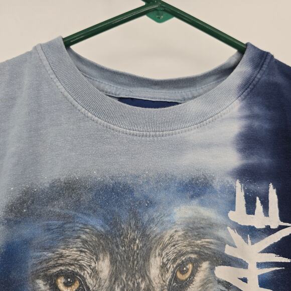 Kid U Not Vintage Youth‎ Tie Dye Wolf Graphic Black Lake T-Shirt Blue Size Small - Picture 3 of 6